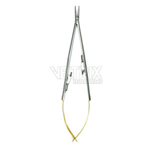 Porte-aiguille courbé Castroviejo en acier inoxydable de qualité supérieure, mâchoires fines de 9 mm, pointes affûtées, 125 mm x 0,8 mm - Product Image 4