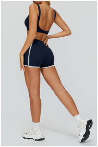 Ensemble d'entraînement taille haute pour femme, marque privée, écologique, respirant, en Spandex/Nylon, séchage rapide, avec short color block et poches assorties - Product Image 6