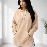 Grosir OEM Sweatshirt Hoodie Wanita Oversize Premium 300g Bahan Poly Cotton Fleece Acid Wash dengan Belahan Depan, Kasual Berlapis untuk Musim Dingin