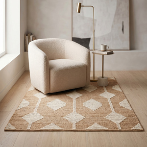 Modern Handwoven Jute Beige <b>Ivory</b> <b>Rug</b> Geometric Diamond Pattern Anti-Slip Thick Pile Textured Living Room Bedroom Dining Home - Product Image 3