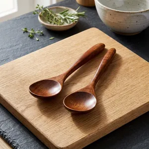 Ensemble de 2 cuillères à miel en bois Adiba pour la décoration de la maison |   Bâton à miel en bois naturel au design moderne |   Cuillère compatible lave-vaisselle - Product Image 2