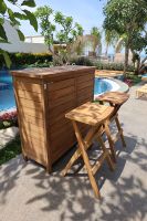 Nouvelle arrivée, table de bar pliable moderne en teck massif naturel avec rangement pour le jardin