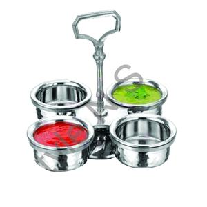 Prix de gros Double paroi martelé en acier inoxydable classique Chafing Silver couleur cornichons plat coulée avec 4 compartiments - Product Image 1