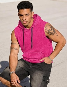 Camiseta sin mangas con capucha para hombre, de punto, color liso, estilo musculoso, para verano, 100% algodón, transpirable, forro polar lavado. - Product Image 2