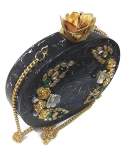 Elegant Black Resin Clutch <b>Bag</b> with Pearl Decoration Handmade Evening Purse for Weddings, Parties, and Formal Events - Product Image 3