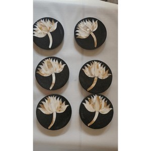 Handcrafted Natural Stone Coasters <b>White</b> with Brass Inlay Marble Pattern Coasters Absorbent Stone Coaster - Product Image 4