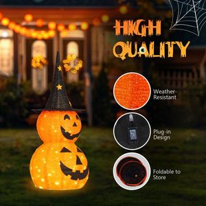 2 Pezzi Decorazioni di Halloween a Forma di Zucca Pieghevoli da 90 cm con 150 Luci LED, Decorazioni Premium per Esterni a Tema Zucca di Halloween - Product Image 4