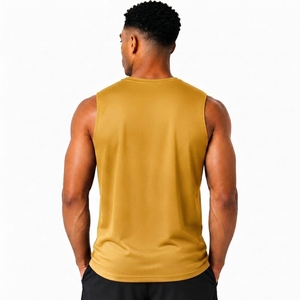 Débardeur sans manches pour homme, jaune moutarde, col rond, couleur unie, respirant, tricoté, 100% polyester, style décontracté HIGH STREET - Product Image 2