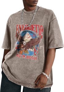 T-shirt vintage surdimensionné en coton lavé pour homme, manches courtes, col rond, avec motif imprimé, style streetwear décontracté - Product Image 2