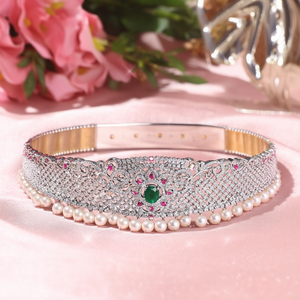 Trendy American Diamond Pearl Gold Plated Alloy Hip <b>Belt</b> Body Jewelry Oxidized Polish Finish Regular Length for Party <b>Wedding</b> - Product Image 3