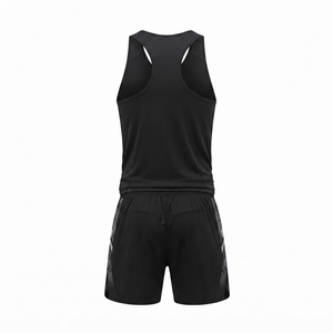 Ensemble débardeur et short de sport pour homme, noir, imprimé géométrique, col en V, sans manches, séchage rapide, pour l'été et l'entraînement - Product Image 5