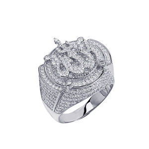 Bague Hip-Hop Unisexe AMBER JEWELS T-4028 en Or Blanc avec Logo Diamant Bleu, Sertissage Complet Pavé, Bijoux en Diamant Synthétique Certifié IGI - Product Image 2
