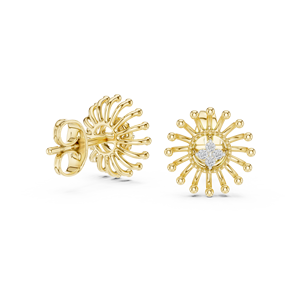 Juego de pendientes de diamantes cultivados en laboratorio con diseño floral único en oro amarillo de 18 quilates para compromiso, boda, fiesta, regalo de San Valentín, uso diario para mujeres - Product Image 1