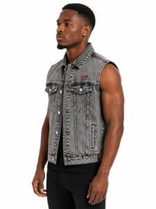 Gilet en jean pour homme 2026, confectionné en denim robuste, coupe sans manches élégante, poches pratiques et ajustement confortable, gilets en jean décontractés - Product Image 2