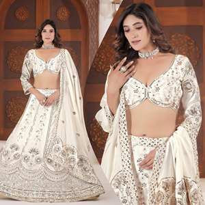 Nouvelle collection : Ensemble Lehenga Choli pour femme, idéal pour mariage et festival Diwali, avec broderie Zari et sequins, et dupatta en tulle papillon, fabriqué à partir de matériaux recyclés. - Product Image 1