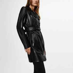 Robe midi élégante noire en similicuir végétalien à manches longues pour femme, coupe ajustée, tenue en similicuir pour soirée, bar, club - Product Image 5