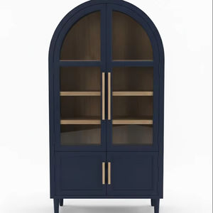 Vitrine rectangulaire en bois de caoutchouc, MDF, placage de chêne, écologique, portes à volets, 4 compartiments, meuble moderne pour salon - Product Image 1