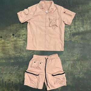 Ensemble chemise et short décontracté pour homme, manches courtes, couleur unie, respirant, séchage rapide, col rabattu, tricoté, pour l'été - Product Image 3