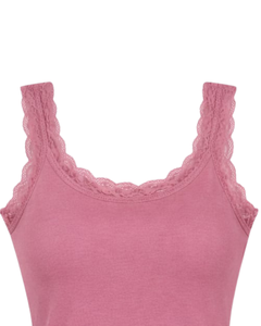 Camisola de Algodón Personalizada para Mujer, Color Rosa Empolvado, con Ribete de Encaje, Corte Ajustado, Sin Mangas, Estilo Casual de Verano, Suave, Transpirable y Básico - Product Image 4