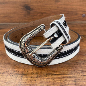 Cinturón occidental de piel de vaca a la moda para hombre de diseñador Xusom hecho a mano con hebilla adornada de pelo natural en cinturón de vaquero de cuero genuino - Product Image 2