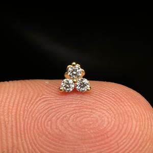 Modern Trinity Lab Grown Diamond <b>Piercing</b> Stud In 14K <b>Gold</b> For <b>Tragus</b> Helix Conch And Rook - Product Image 5
