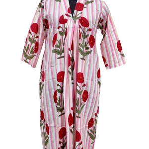 Robe longue trapèze bohème en coton indien à rayures, col en V, respirante, sans manches, smockée, pour femme, usage quotidien - Product Image 1