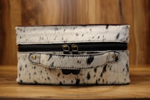 Handmade Western Stylish Hair on <b>Tooled</b> Cowhide <b>Leather</b> Jewelry Box Cute Trendy Travel Jewelry Storage Box - Product Image 3