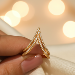 Double V-Shape Half Eternity Wedding Band Trendy 925 <b>Sterling</b> <b>Silver</b> Moissanite Deep Chevron Pave <b>Set</b> Engagement <b>Ring</b> Party Gift - Product Image 2