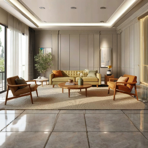 Mid-Century Modern Apartment Furniture Set <b>Slipcovered</b> with Teak round wooden Coffee Table and Center Table with luxury <b>sofa</b> set - Product Image 4