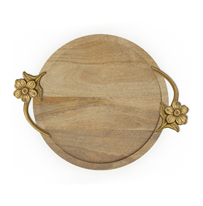 Bandeja Ovalada de Madera Maciza con Asas de Metal, Bandeja Decorativa Rústica para Servir Café o Desayuno en la Mesa - Product Image 6