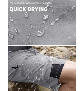 กางเกงขาสั้นลำลองผู้ชายสำหรับฤดูร้อน ผ้าเทอร์รี่ แห้งเร็ว กันยับ ปักลายชายผ่า เอวยางยืดสูง ระบายอากาศได้ดี ทรงหลวม - Product Image 3