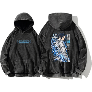 Sweat-shirt à capuche pour homme, coupe classique, gris foncé, effet délavé, avec poche avant, style streetwear, 100% coton jersey, hiver - Product Image 2