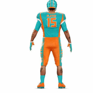 Dolphins American Football Uniform Men's V-Neck Short Sleeve Jersey Pants Set Moisture Wicking Sublimated Print <b>Athletic</b> Fit - Product Image 2