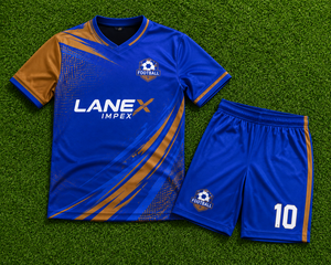 Ensemble d'uniformes de football personnalisés en gros – Maillot et short de football professionnels bleus et marron sublimés pour équipes de club et d'école - Product Image 6