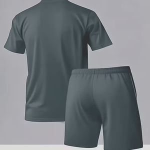 Men T Shirt Cargo Shorts Set Manufacturer 220 GSM Cotton Oversized Casual 2 Piece OEM ODM <b>Bulk</b> Supply - Product Image 3