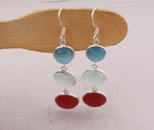 Natural Multi-Gemstone Drop <b>Earrings</b> 925 Sterling Silver Blue Chalcedony & <b>Red</b> Carnelian Tiered <b>Earrings</b> Handmade Wholesale - Product Image 5
