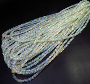 High Quality Natural Ethiopian Welo Opal Rondelle Gemstone Beads 4mm 16" Strand Smooth Full Flash White <b>Rainbow</b> Color Play - Product Image 2