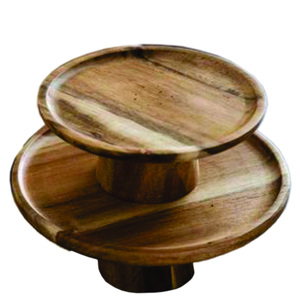 Soporte de Pastel de Madera de Lujo de 2 Niveles, Bandeja Redonda de Madera de Acacia Rústica para Exhibición de Cupcakes, Plato de Postre para Bodas y Fiestas - Product Image 1