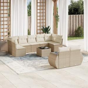Conjunto de Sofá de Jardín Beige, Mimbre Sintético para Exteriores, Cojín Impermeable, Diseño Contemporáneo - Product Image 3