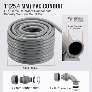 ท่อร้อยสายไฟฟ้าแบบยืดหยุ่น PVC ขนาด 1 นิ้ว ยาว 100 ฟุต ไม่ใช่โลหะ พร้อมข้อต่อตรง 5 ชิ้น และข้อต่อ 90 องศา 5 ชิ้น - Product Image 4