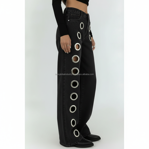 Pantalon à jambes courbes, coupe ample, jambe large, effet usé, personnalisable, OEM, vente en gros - Product Image 4