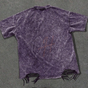 Camiseta de Hombre con Logotipo Personalizado, Estilo Acid Wash, Oversize, Desgastada, con Dobladillo Deshilachado, Streetwear, Algodón, Corte Holgado, Secado Rápido - Product Image 2