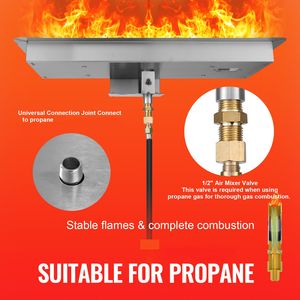 Braciere Rettangolare in Acciaio Inox 24 x 8 Pollici, Kit Bruciatore 120.000 BTU H, Braciere a Gas Propano per Esterni - Product Image 6