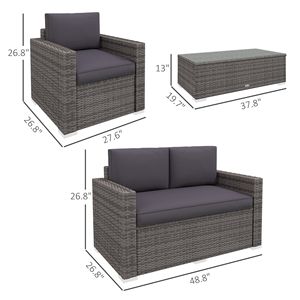 Set Divano 4 Pezzi in Rattan Grigio con Poltrone, Tavolino da Caffè con Piano in Vetro, Mobili da Esterno in Vimini per Giardino, Realizzato in Corda Intrecciata - Product Image 3