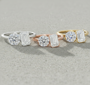 แหวนแต่งงานหรูหราประดับเพชรทรงกลมและทรงเหลี่ยมมรกตที่เพาะเลี้ยงในห้องปฏิบัติการ ชุบทองคำชมพู พร้อมใบรับรอง - Product Image 5