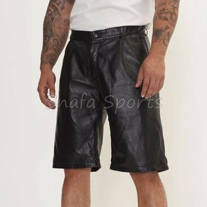 Shorts en cuir de vachette noir de haute qualité, confortables, respirants, coupe-vent, écologiques, taille mi-haute, décontractés, avec fermeture éclair et cordon de serrage - Product Image 3