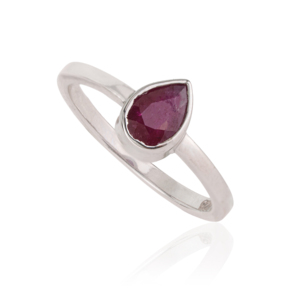 Anillo de plata de ley 925 con rubí natural talla pera de 5x7 mm, piedra de nacimiento de julio, engastado en bisel, para uso diario femenino. - Product Image 3