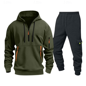 Ensemble de survêtement en polaire épais avec sweat à capuche zippé et poches sur les manches et pantalon de jogging - Tenue de sport deux pièces - Product Image 3
