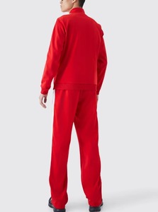 Survêtement rouge pour homme avec fermeture éclair intégrale, bandes latérales blanches, col montant, respirant, en polyester, design sportif, coupe classique, pour l'automne - Product Image 2