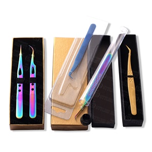Pinces à cils professionnelles avec boîte d'emballage, ensemble de pinces à cils de précision en acier inoxydable, emballage personnalisé, OEM, étiquette privée - Product Image 1
